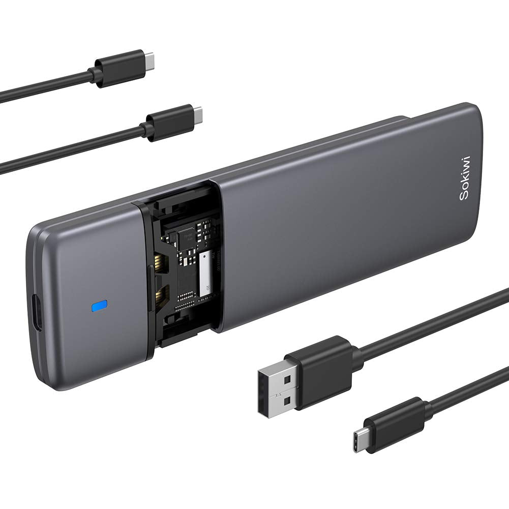M.2 NVMe SATA SSD Enclosure Adapter Tool-Free,Sokiwi USB 3.2 Gen2 10Gbps External to USB PCI-E 6Gbps SATA M-Key / B+M Key, NVMe Reader Support UASP