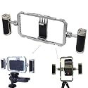 Dual Handheld Metal Stabilizer Bracket Holder for Smart Mobile Phone Shooting, Universal Fully Surrounded Photography Cage for Smart Mobile Phone