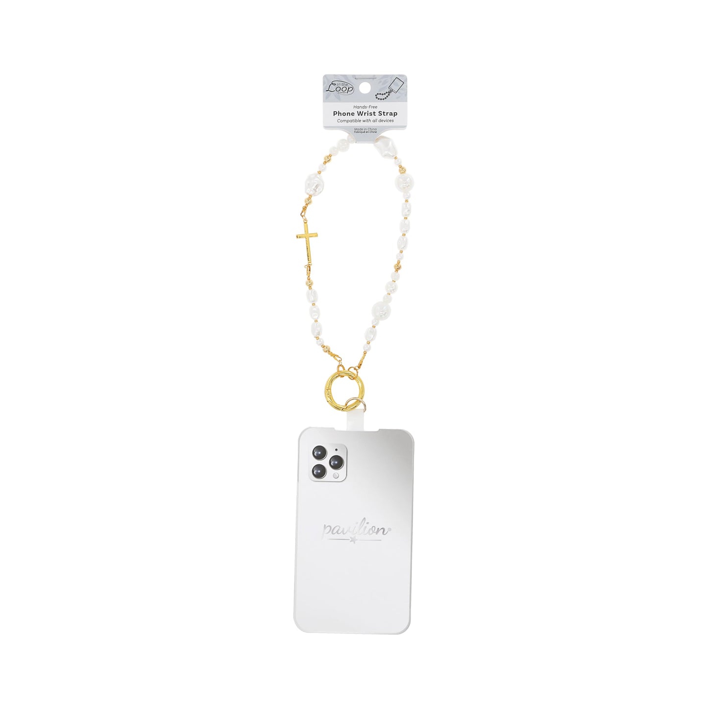 Pavilion Gift Company - Cross - Beaded Hands-Free Wrist Phone Strap Religion Religious Faithful Wristlet Accessory