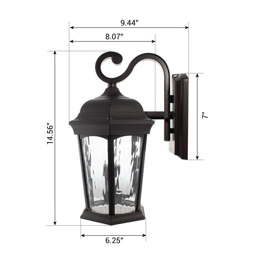 Euri Lighting EFL-130W-MD Flickering Flame Porch Light, Water Glass, with Integrated Security Light (3000K), Motion-Sensor, Dusk-to-Dawn, Oil Rubbed