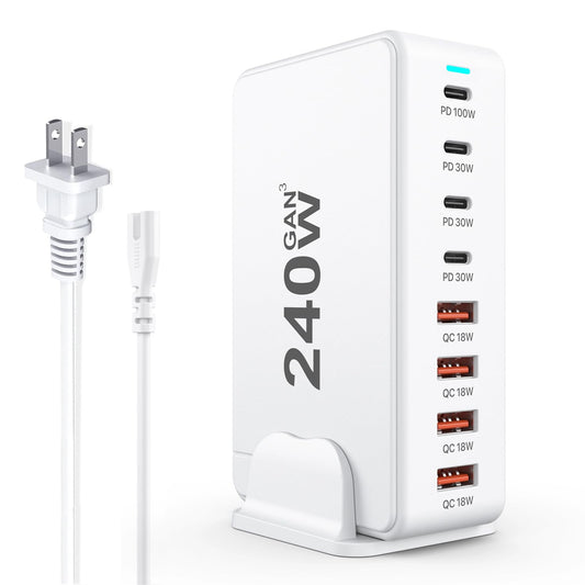 USB C Charger, 240W GaN 8 Port USB Fast Block, PD100W Multi-Port Charging Station, Power Adapter Plug for Samsung/iPhone/Google, Laptop Charger