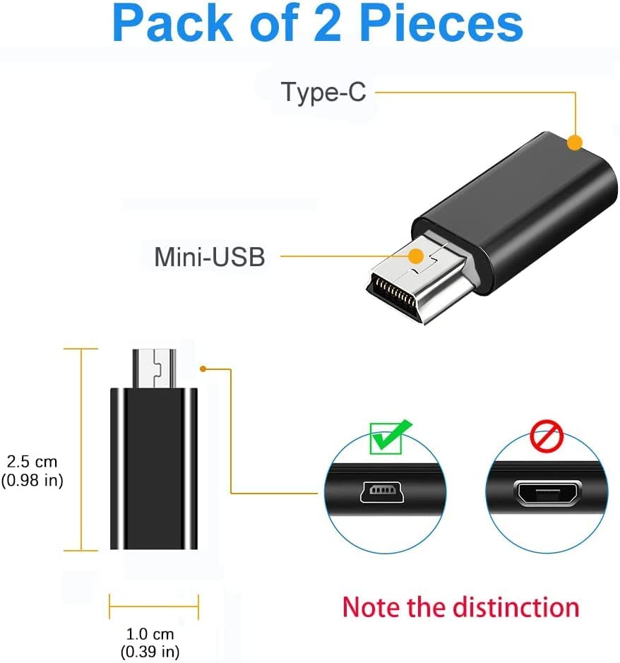 leizhan USB C to Mini USB Adapter, 2 Pack, USB-C Female to Mini USB 2.0 Male Adapter, Compatible with Laptops/Tablets, MP3 Players, Digital Cameras…