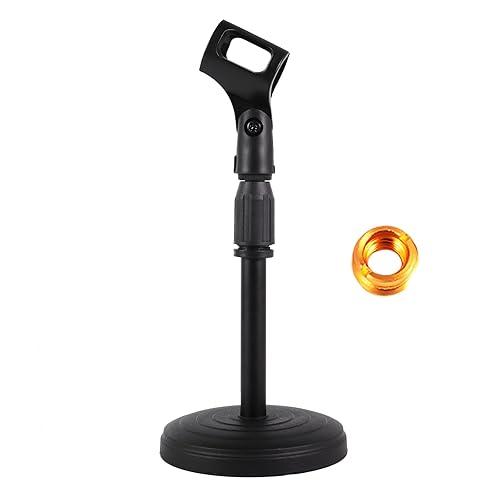 Poocar Desktop Microphone Stand,Heavy Duty Table Desk Microphone Stand with Non-Slip Metal Base, 3/8" and 5/8" Adapter Adjustable Height for Blue Yeti