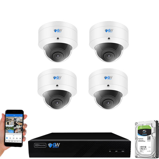 GW Security 8 Channel NVR UltraHD 12MP Face Recognition/Human Vehicle Detection PoE Wired Security Camera System with 4 x 12MP IP Mic Smart AI Dome