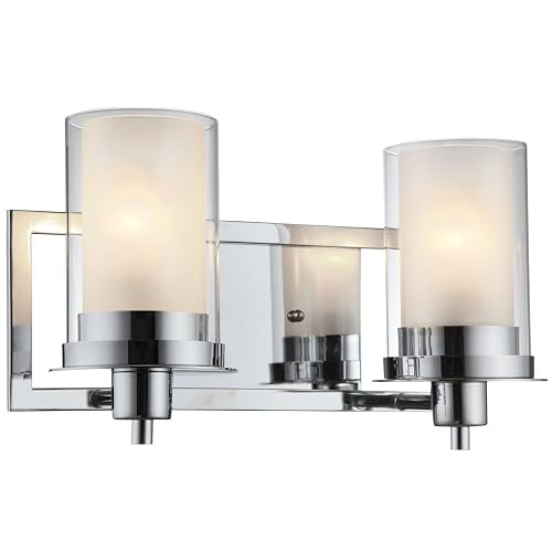 Designers Impressions Juno Polished Chrome 2 Light Wall Sconce/Bathroom Fixture with Clear and Frosted Glass: 73468