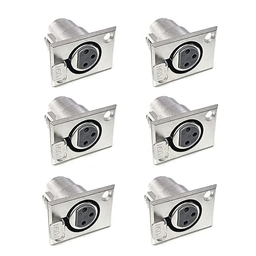 bnafes XLR 3-Pin Female Jack Socket Audio Speaker Panel Mount Connector Adapter for Microphone 6-Pack