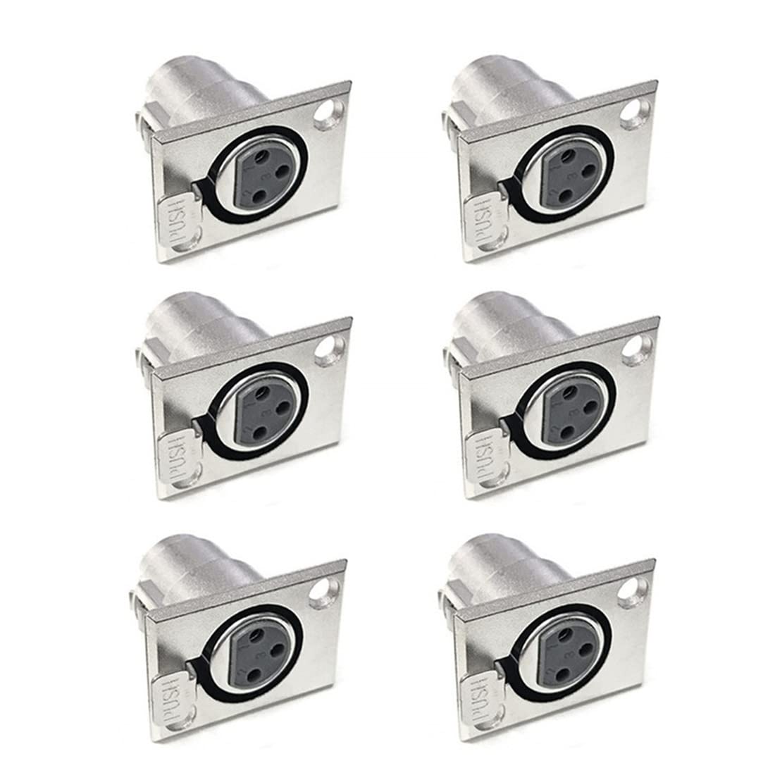 bnafes XLR 3-Pin Female Jack Socket Audio Speaker Panel Mount Connector Adapter for Microphone 6-Pack