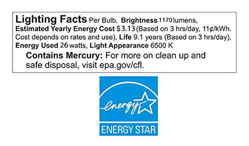 Set of 2 GE Indoor Floodlight Compact Fluorescent Bulbs - Replaces 90W - R40-26W - 1170 Lumens - 6500K (63518)