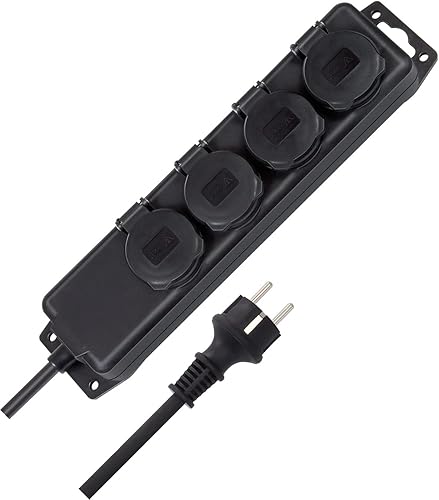 Brennenstuhl 1159960 Power Strip IP44 4 Sockets Black