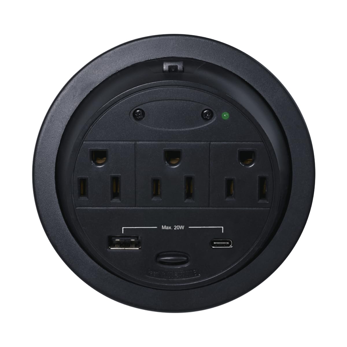 Kable Kontrol Recessed Power Grommet Desk Outlet, 3 AC Outlets,1 USB-A, 1 USB-C, 8’ Ft Power Cord, Flush Mount Fast Charging Station, for Office
