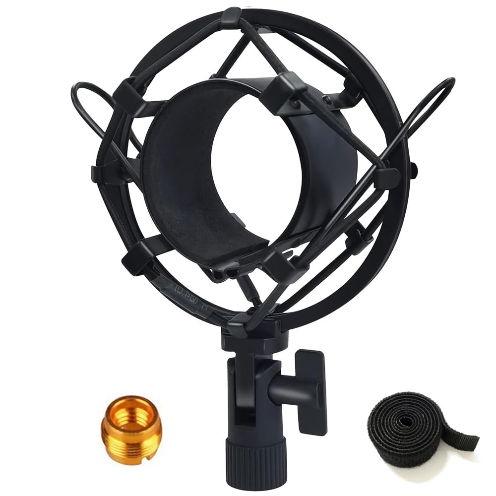 Etubby 47-53mm AT2020 Microphone Shock Mount with Metal Screw Adapter, Adjustable Anti Vibration High Isolation Metal Mic Mount Holder Clip for
