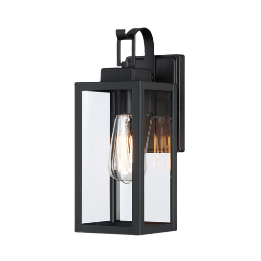 WISBEAM Black 13.7in Outdoor Wall Lantern for House, Black Outdoor Porch Sconce Light Fixture, E26 Base 60W Max, Metal Housing Plus Glass, ETL