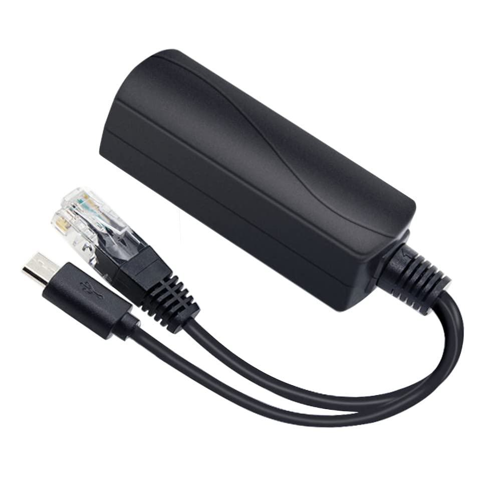 JacobsParts 5V PoE Splitter, 48V to 5V 2.4A Micro-USB Adapter, IEEE 802.3af Compliant for IP Camera, Raspberry Pi and More
