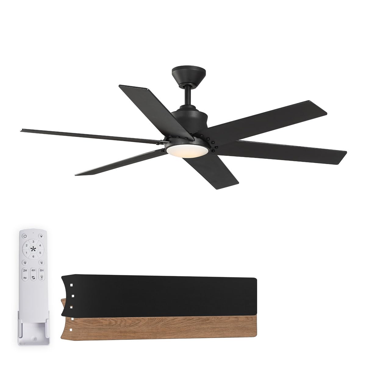 Wynwood Markus 56" Indoor Ceiling Fans with Lights, Matte Black Modern Ceiling Fan, 6-Blade DC Motor, 6-Speed Remote Control, Dimmable LED with 6