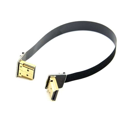 JSER FPV HDMI Type A Male to HDMI Male HDTV FPC Flat Cable Dual Up Angled 90 Degree 50cm