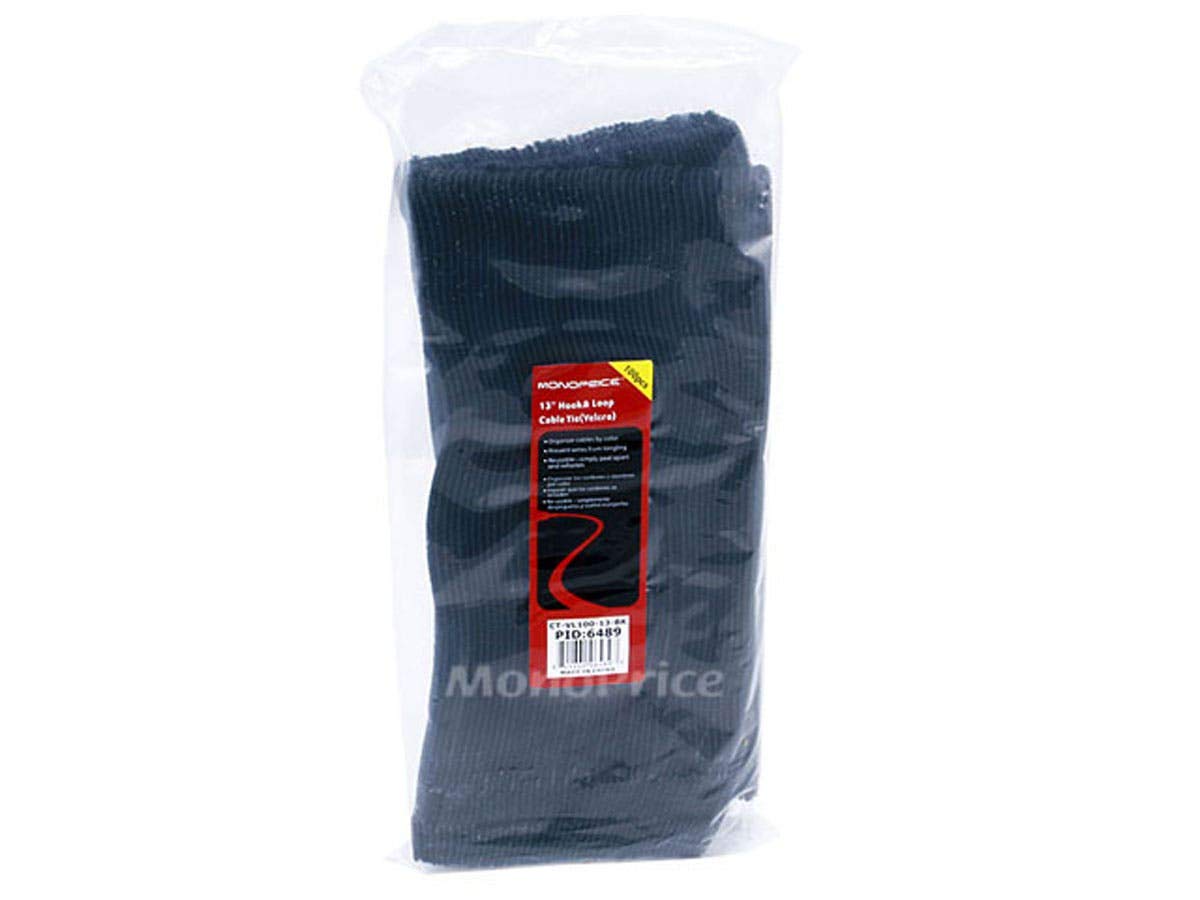 Monoprice Hook & Loop Fastening Cable Ties 13inch, 100pcs/Pack - Black