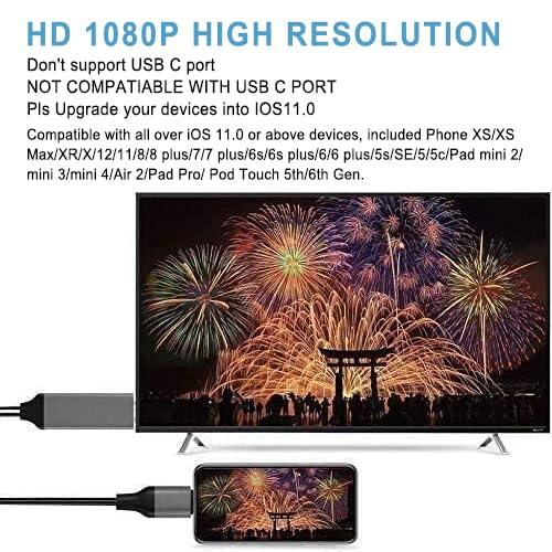 Apple MFi Certified Lightning to HDMI Adapter for Phone to TV,Compatible with iPhone,iPad, Sync Screen Connector Directly Connect