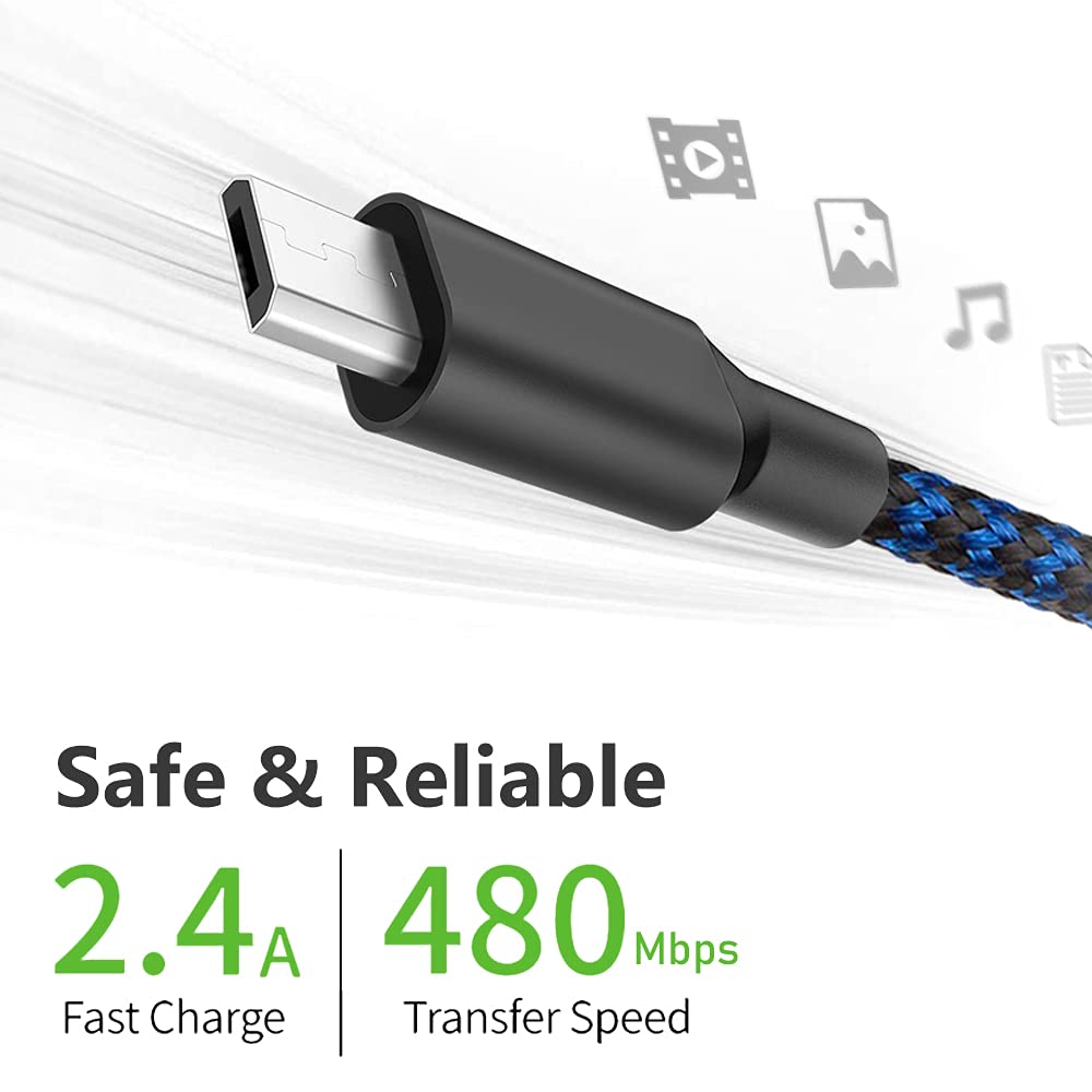 Micro USB Cable, 3Pack 6FT Android Charger Cord Long Braided Sync Fast Charging Cables Compatible with Samsung Galaxy S6 S7 Edge, Android Phone -Blue