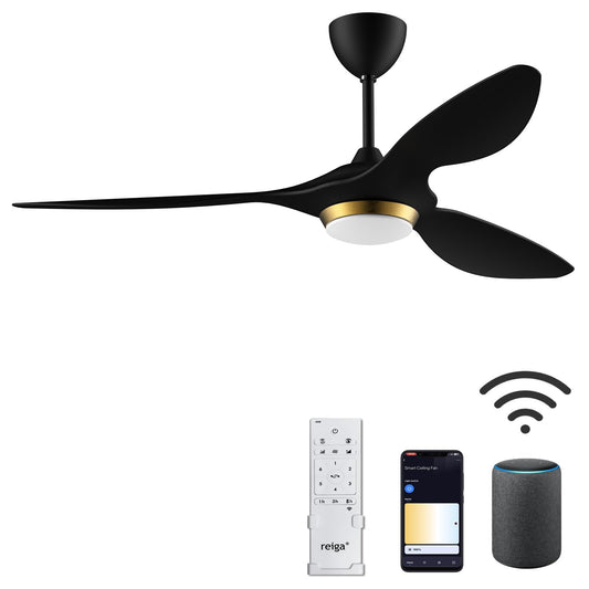 reiga 52" Black Smart Ceiling Fan with Light, Quiet DC Indoor Fan
