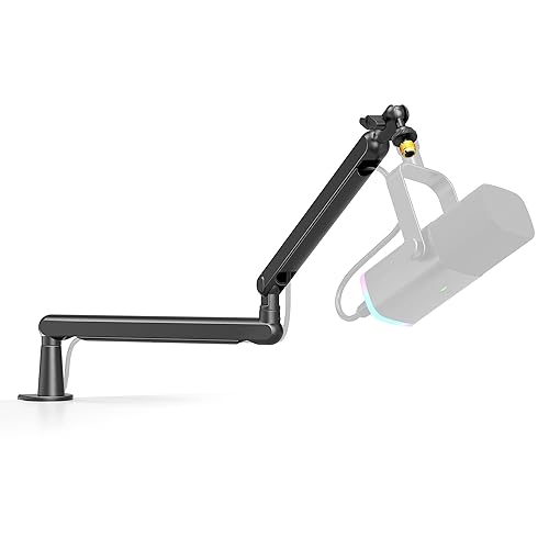 FIFINE Microphone Boom Arm, Low Profile Adjustable Stick Microphone Arm Stand with Desk Mount Clamp, Screw Adapter, Cable Management, for Podcast