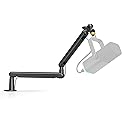 FIFINE Microphone Boom Arm, Low Profile Adjustable Stick Microphone Arm Stand with Desk Mount Clamp, Screw Adapter, Cable Management, for Podcast