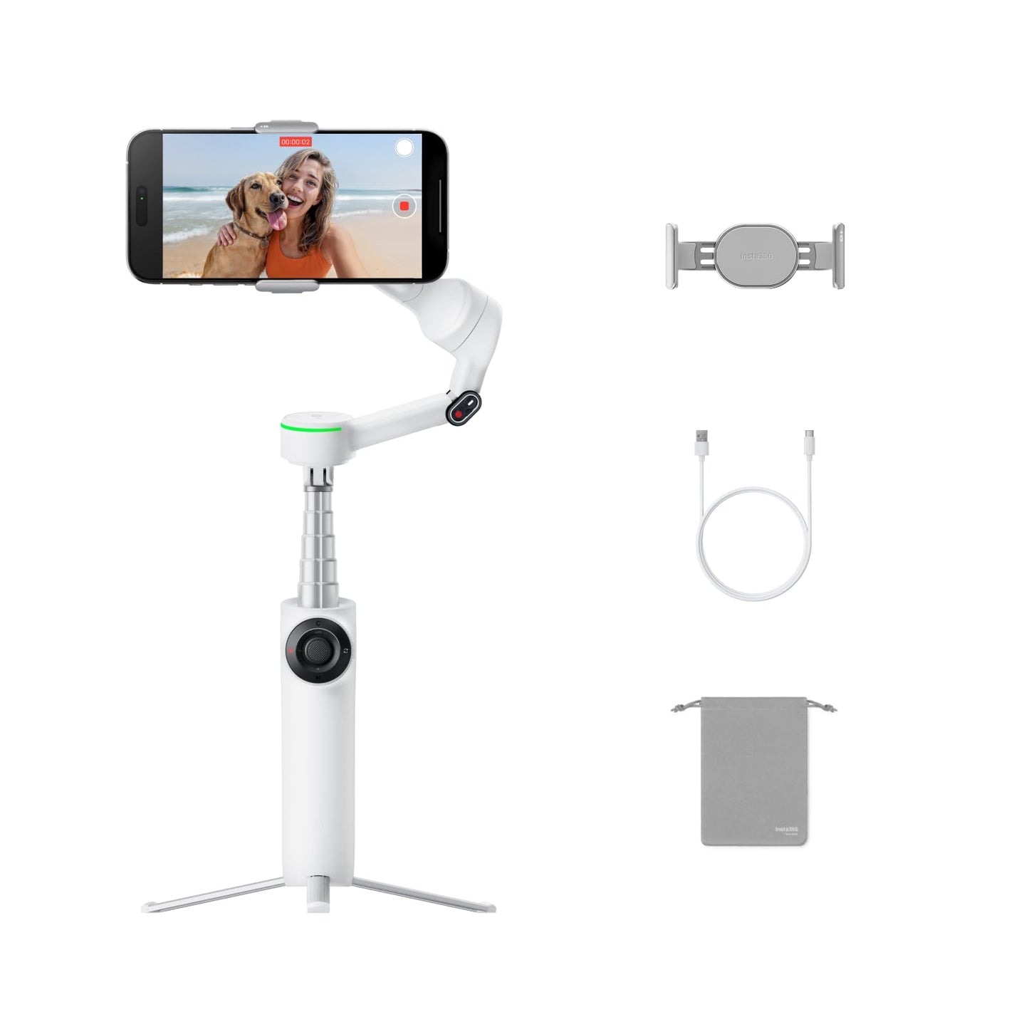 Insta360 Flow 2 Pro Grey - Foldable AI Phone Gimbal, Track in 200+ Apps with Apple DockKit, Multi-Person Tracking, 360º Pan Tracking, Built-in