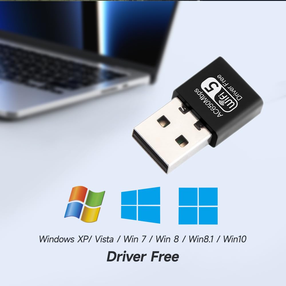650Mbps 802.11ac Wireless USB WiFi Dongle Wi-Fi 5 Dual Band 2.4/5GHz Network Adapter Dongle for Desktop Laptop Support Windows 10/8/7/XP, MAC OS,Linux