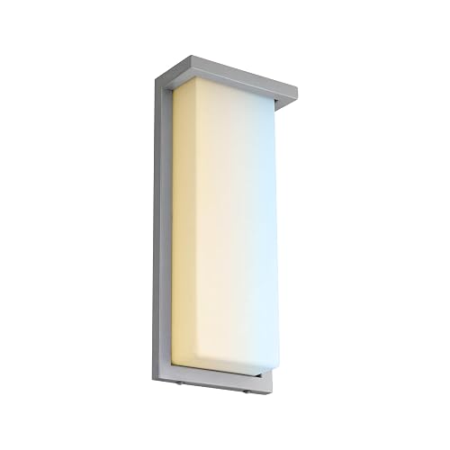 Sunlite 81482 14” Modern LED Wall Sconce Light, Outdoor Fixture, Adjustable 3 CCT 3000K-5000K, 20 Watts, 1100 Lumens, Opal Shade, Brushed Nickel