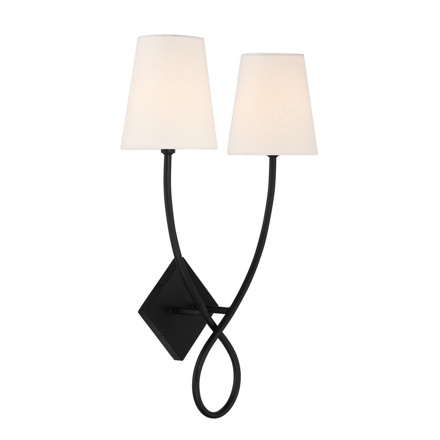 Savoy House 9-4928-2-89 Barclay Modern Vintage White Linen Fabric Wall Sconce, 2-Light 120 Total Watts, 23" H x 16" W, Matte Black
