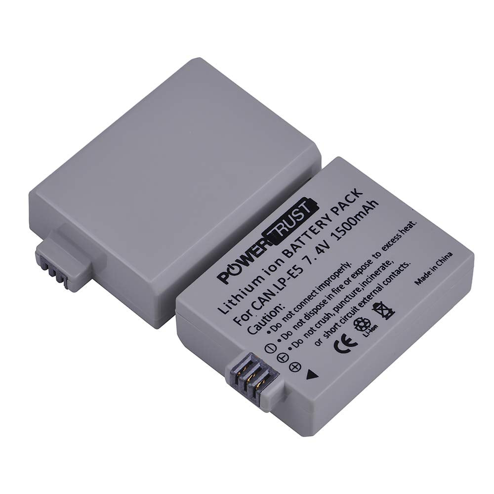 PowerTrust 2X LP-E5 Battery for Canon EOS Rebel XS, Rebel T1i, Rebel XSi, 1000D, 500D, 450D, Kiss X3, Kiss X2, Kiss F