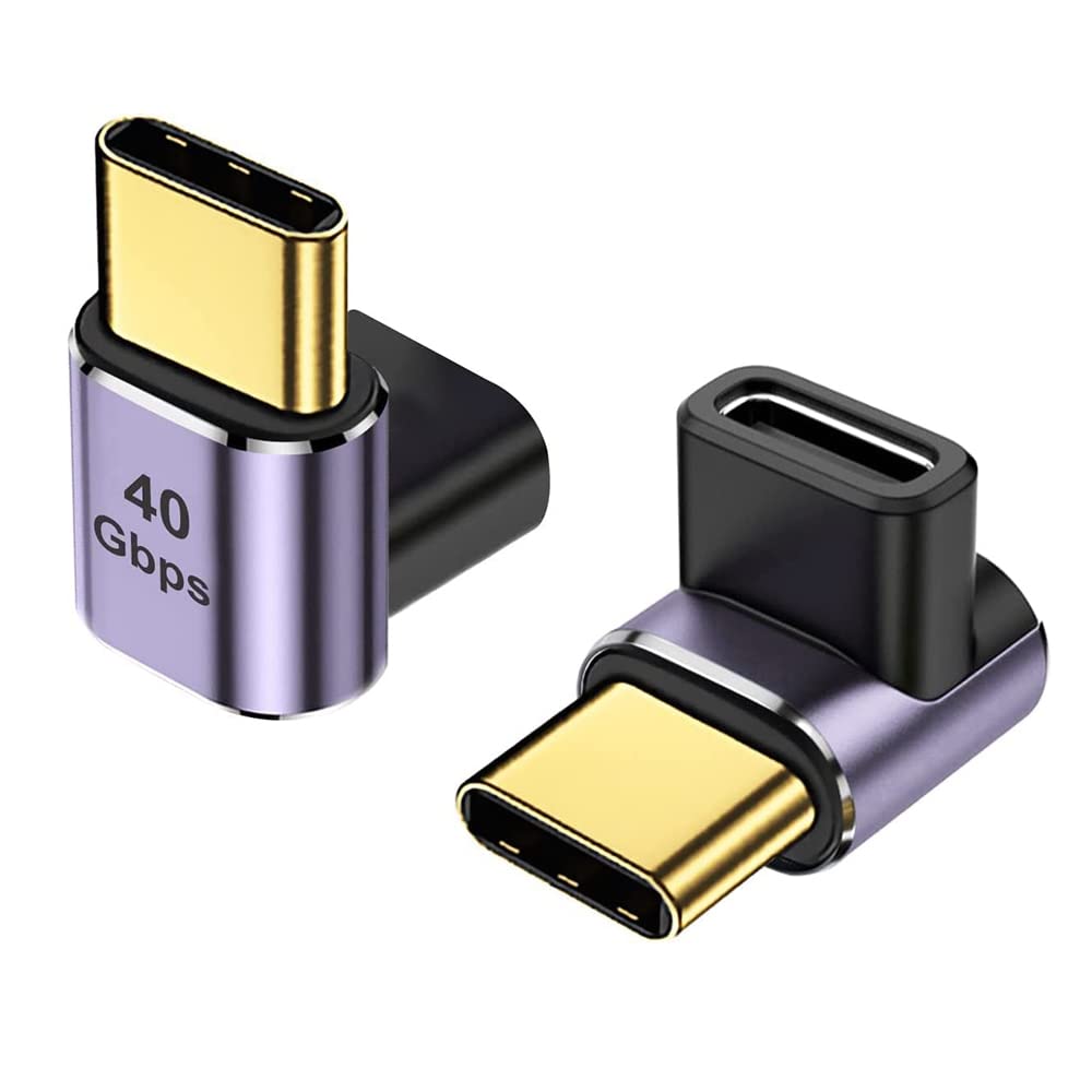 90 Degree USB-C Angled Adapter - 2 Pack, 40Gbps, 8K @ 60Hz, USB 3.1, Right Angle Extension for Laptop, Tablet, VR, Camera, Smartphone