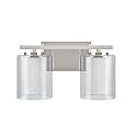 Aspen Creative 62102A, Two-Light Metal Bathroom Vanity Wall Light Fixture, 13 1/2" Wide, Transitional Design in Satin Nickel with Clear Glass Shade