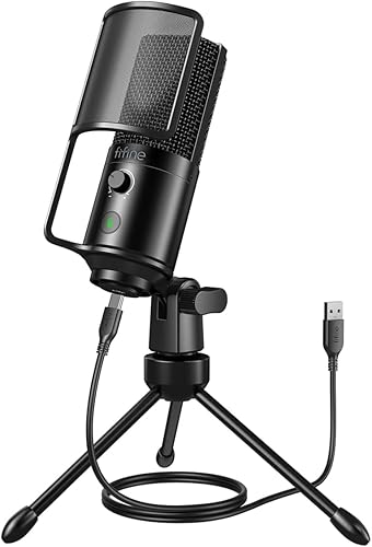 FIFINE Podcast Recording Microphone, PC USB Condenser Microphone for Streaming Vocal Music, Computer Desktop Mic with Mute Button for Windows/Mac