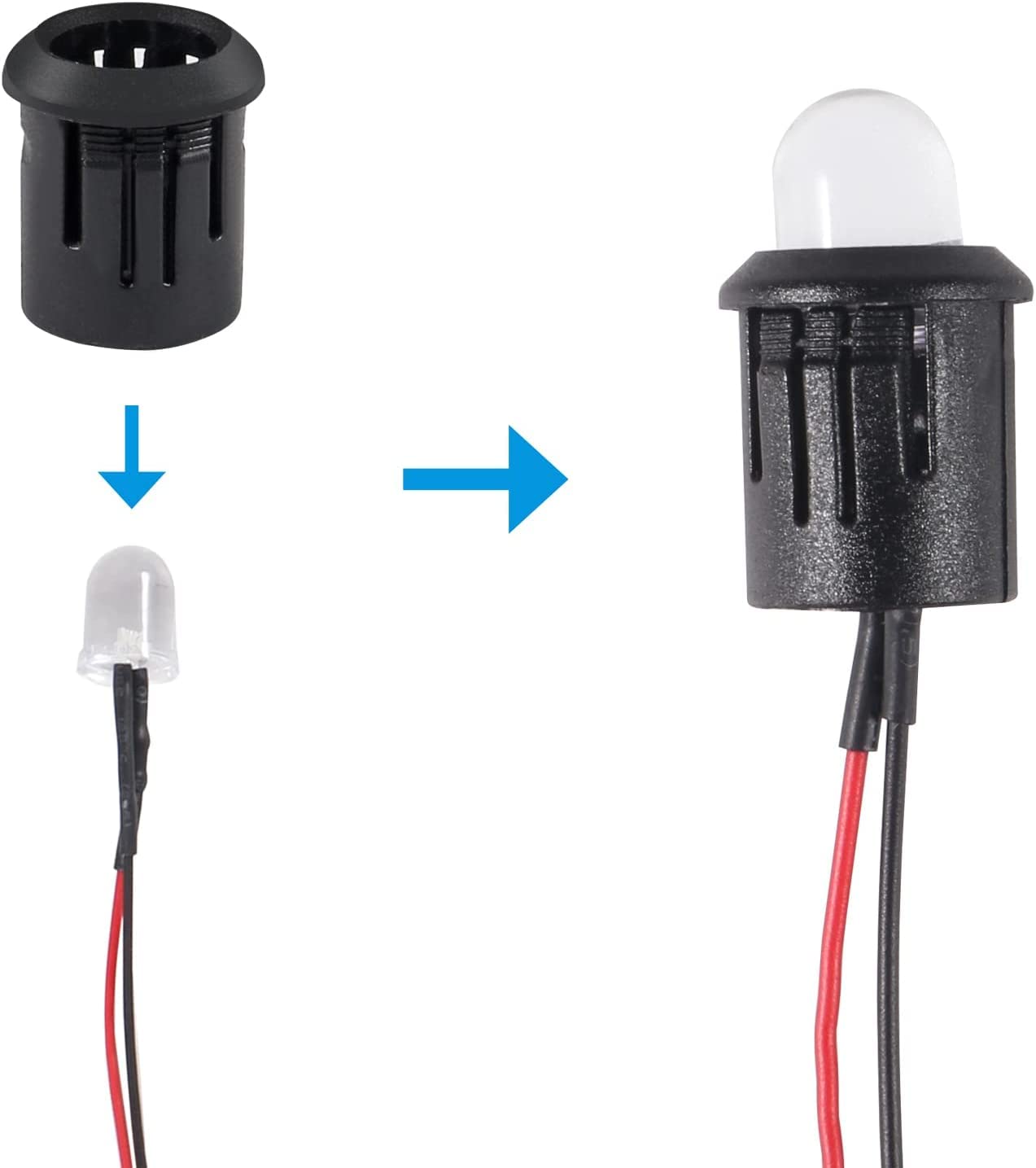 ATNSINC 26pcs/Set DC 12V LED Diodes 10mm LED Light Lamp Bulb Prewired Emitting Diodes with Holder, Battery Clip and Switch for DIY Home Decoration