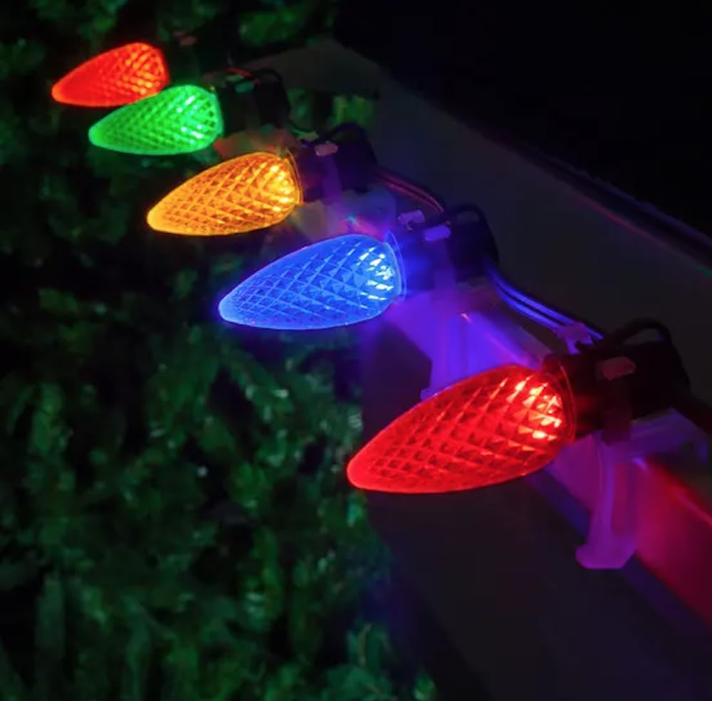 25 Pack Multicolor C9 Faceted LED Christmas Light Bulbs for Indoor and Outdoor Use E17 Base Commercial Grade Bulbs