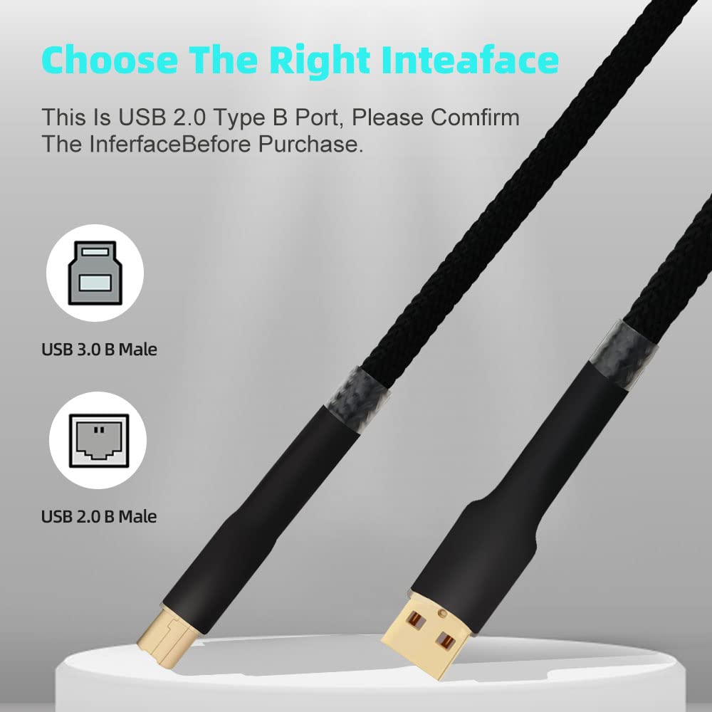 Monosaudio Audiophile USB 4N 99.998% OFC Pure Copper 24K Gold Plated USB2.0 A to B Cable - Fast Transfer HiFi for DAC, Printer, Amplifiers, Speakers
