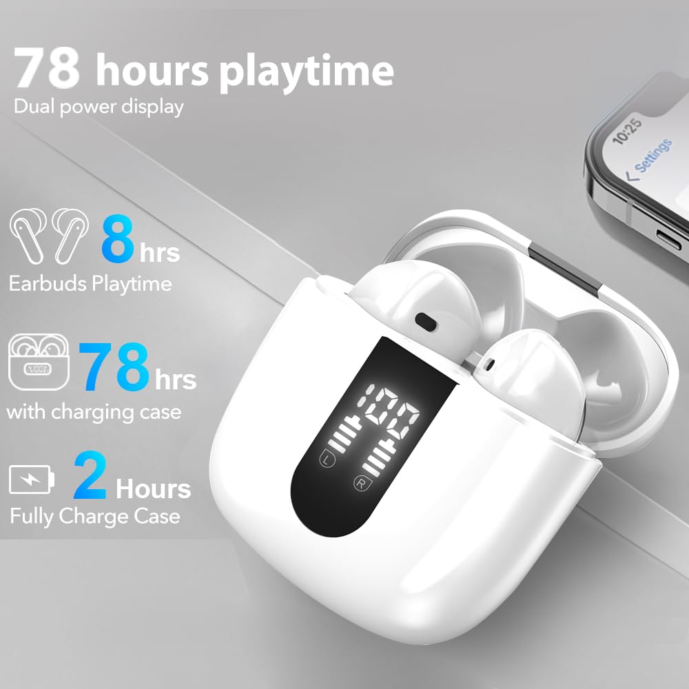 JBES Bluetooth Earbuds Wireless Headphones, 60H Deep Bass Ear Buds with 4 Noise Cancelling Microphone, IP5 Waterproof Earphones for iPhone Android