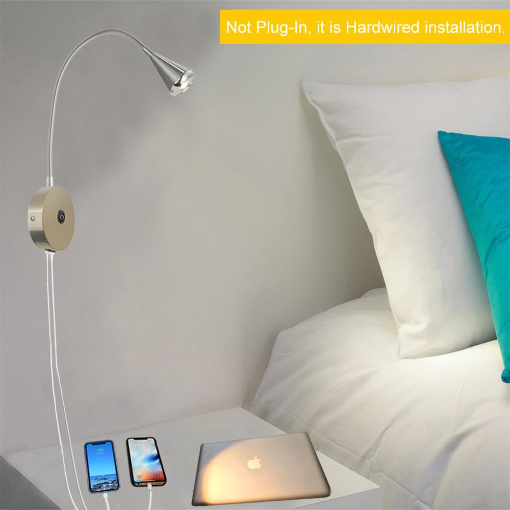 HomeFocus Bedside Reading Wall Light,LED Wall Lamp,Wall Sconces,Nickel