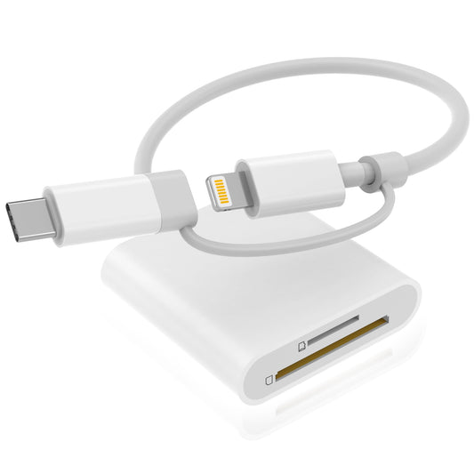 SD Card Reader for iPhone iPad, Dual Connector (Lightning&USB-C) Memory SD Card Adapter, Support SD/MicroSD Cards, High-Speed Digital Trail Camera