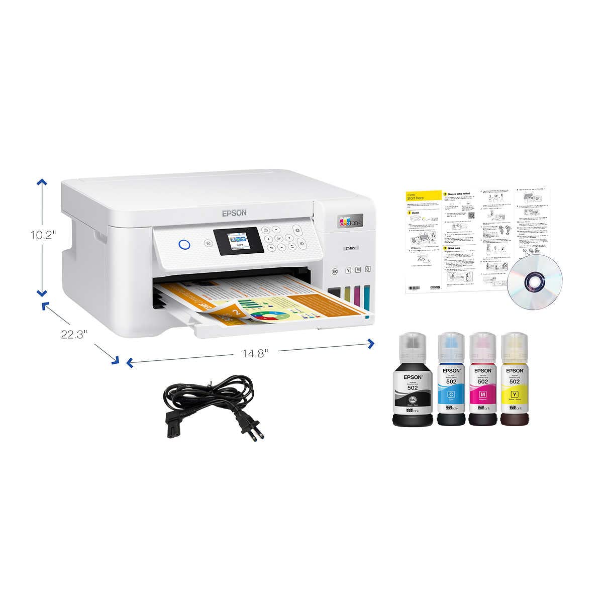 Epson EcoTank ET-2850L Wireless Color All-in-One Printer, Print Scan Copy, 1.44" Color Display, Auto-Duplex Printing, Up to 10.5 PPM, 1200X2400 DPI