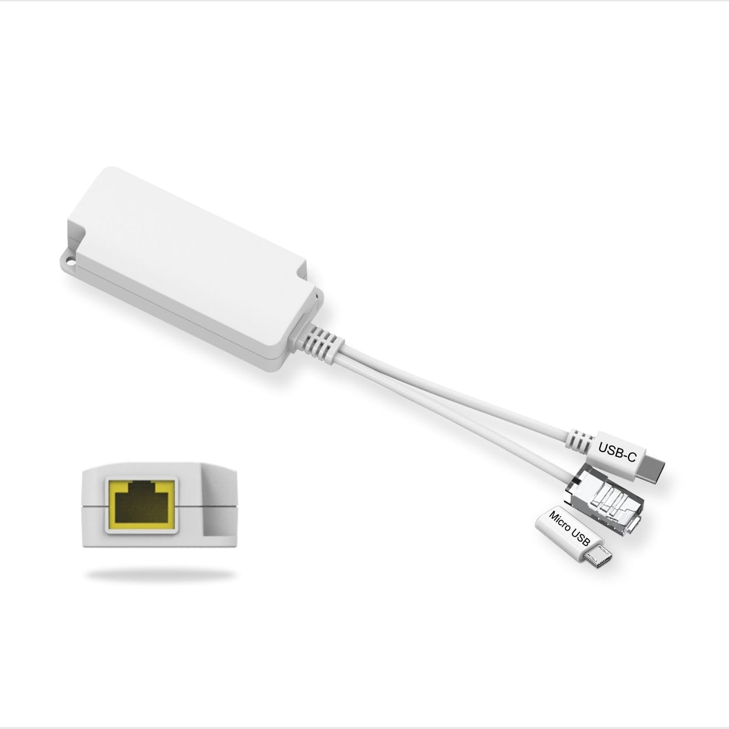 PoE Splitter 5V2.5A PoE to USB C/Micro USB 2-in-1 Adapter, IEEE 802.3af Compliant PoE Power Adapter for Raspberry Pi 3/4 Security IP Camera/Voip