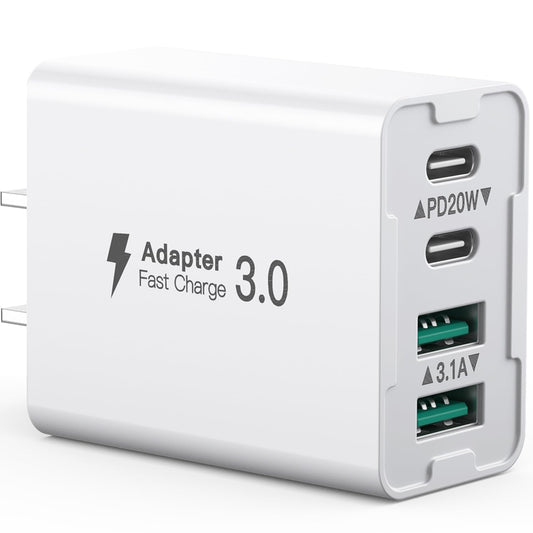 USB C Wall Charger, 40W 4-Port USB C Charger Block, Fast Charging Block Dual Port PD+QC Wall Plug Multiport Type C for iPhone 14/13/12/11/Pro
