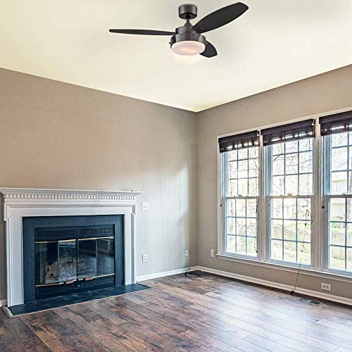 Ciata Bedroom Ceiling Fan With Light, 42-Inch Alloy Indoor Ceiling Fan in Gun Metal Finish with LED Light Fixture in Opal Frosted Glass