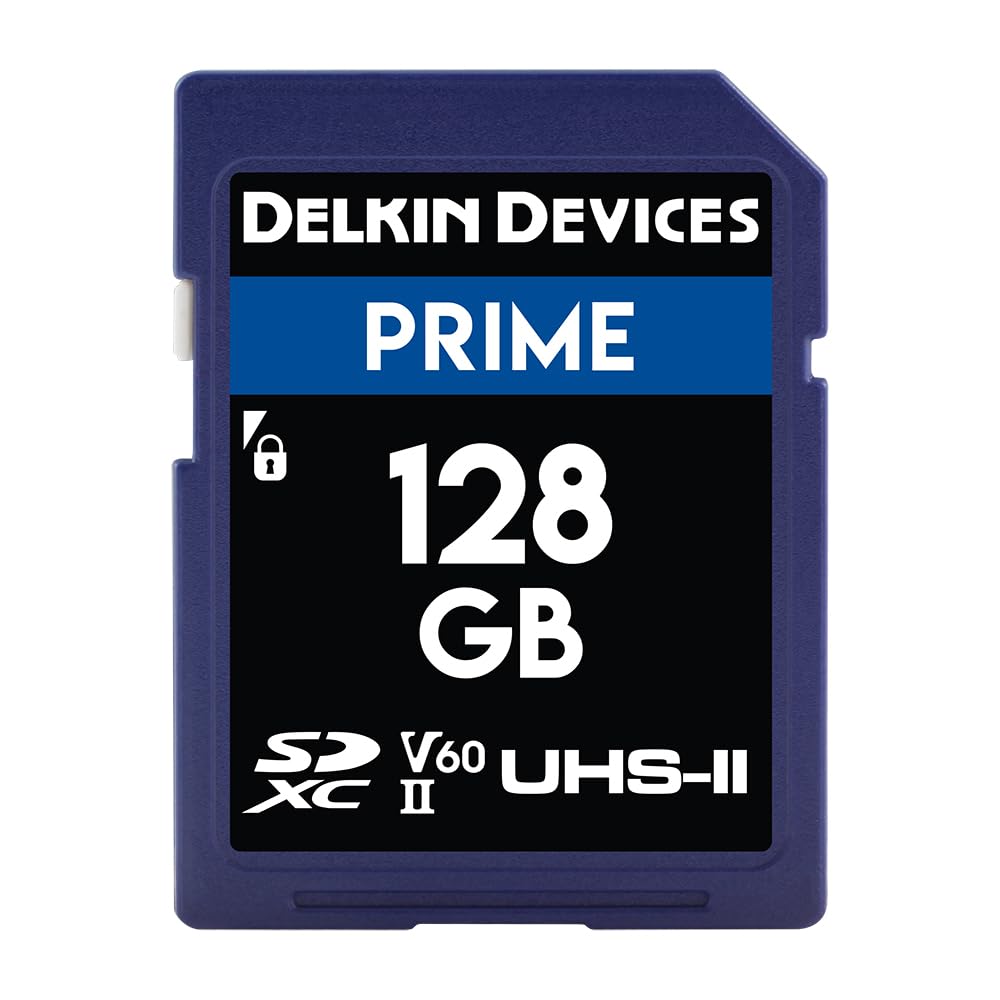 Delkin Devices Prime 128GB SDXC UHS-II Memory Card - 300MB/s Read, 105MB/s Write | Ideal for 8K, 4K, HDR, and 360º Video | High-Performance SD Card
