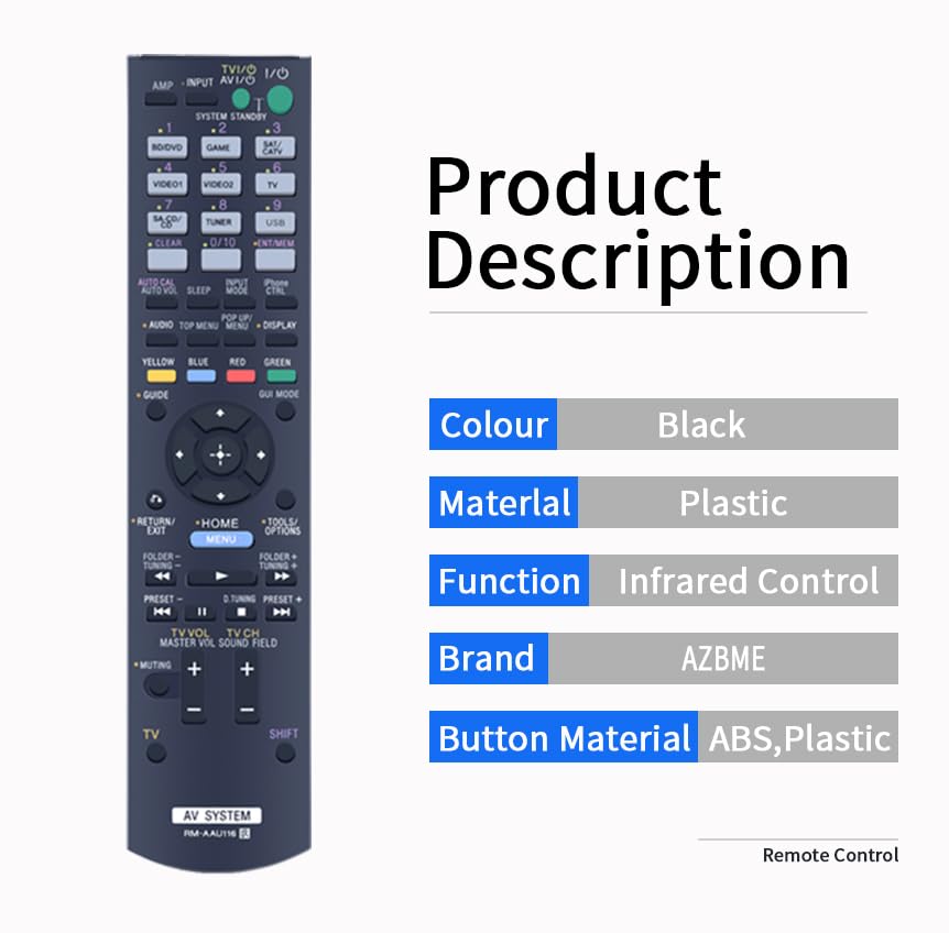 RM-AAU106 Replacement Remote Control for Sony AV Receiver Home Theater System STR-DH720 STRDH730 STR-DH720HP STR-DH730 1-489-345-11 STR-DH830