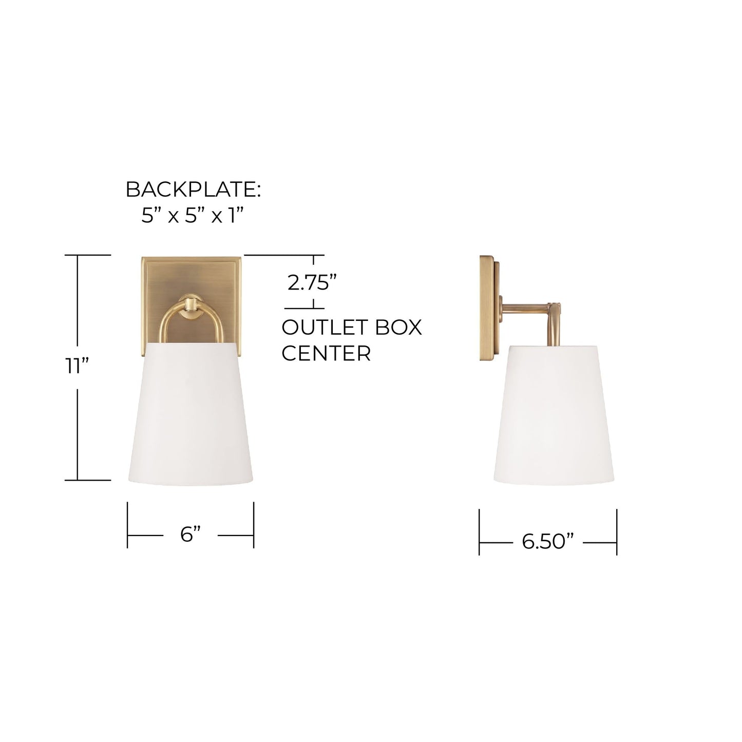 Capital Lighting 649411AD Brody Transitional White Fabric Wall Sconce, 1-Light 100 Watt, 11" H x 6" W, Aged Brass