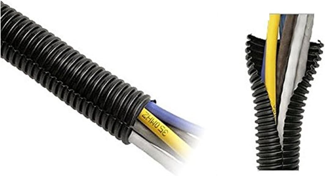 1/4" X 100 ft Split Wire Loom Flex-Guard Convoluted Tubing - Protective Split Cable Sleeves for Automotive Home Industrial Electrical Wires - Chemical