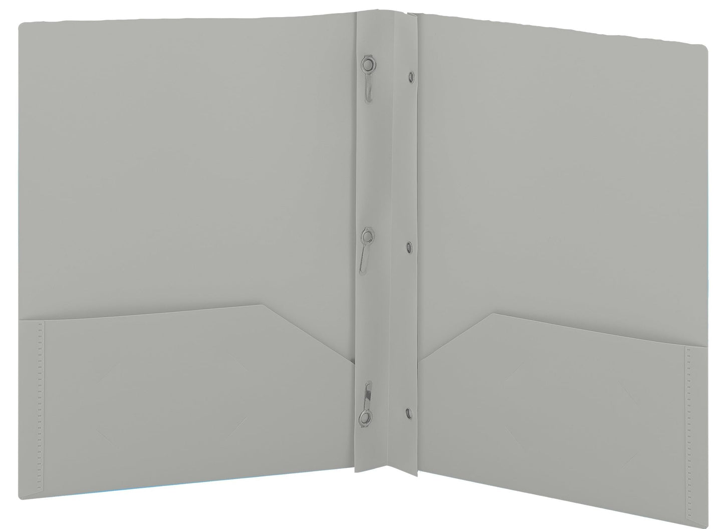 Plastic Folders with Pockets and Prongs Grey - Two Pocket Folder with Brads - 3 Prong Folders with Pockets for Letter Size Sheets, Also Available in