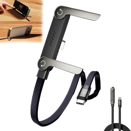 Konstreet 2-in-1 Invisible Stand Fast Charging Cable 240W Type-C Braided Fast Charging Cable Built-in Phone Stand 2 in 1 Phone Holder Cable