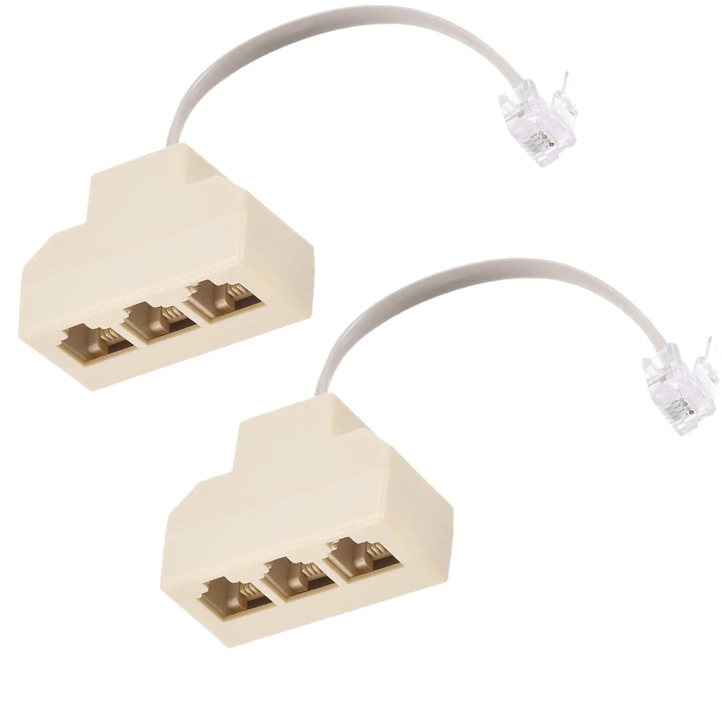 Sopepoyie 2Pcs 6P4C Male Phone Jack Splitter to 3 Female Way Socket Beige Adapter Telephone Line Splitter with Telephone Extension Cord
